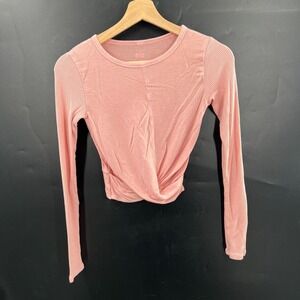ALO yoga twist front long sleeve cropped top light ballet pink workout active XS